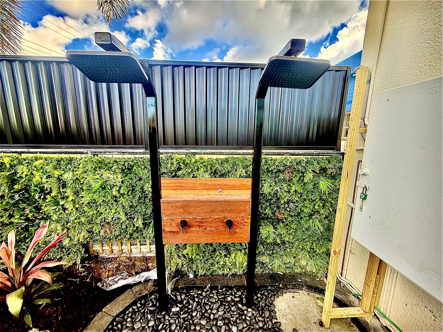 Custom twin outdoor shower